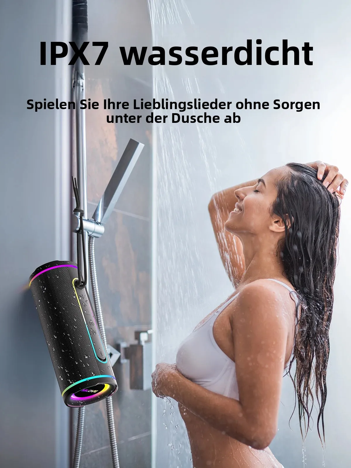MLOVE E80 Tragbarer Bluetooth-Lautsprecher – Leistungsstarker Dual-Sound, Farbenfrohe RGB-Beleuchtung, Vollständig wasserdicht (IPX7), TWS-fähig – Bild 5