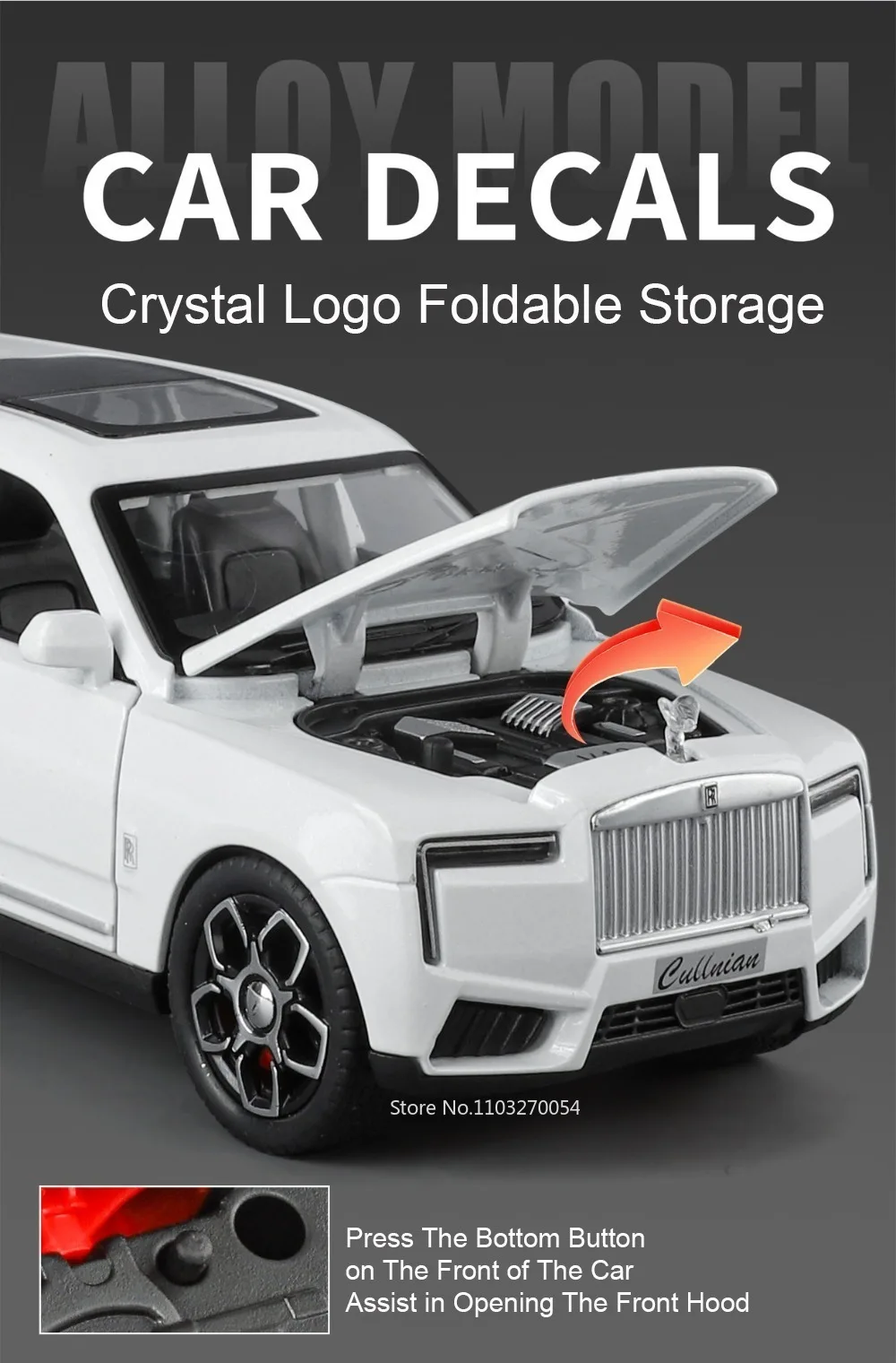 1:32 Rolls-Royce Cullinan Dawn Modell Spielzeug Druckguss Legierung Auto Sound Licht Zurückziehen Türen Geöffnet Miniatur Autos Simulation Ornament – Detail 8