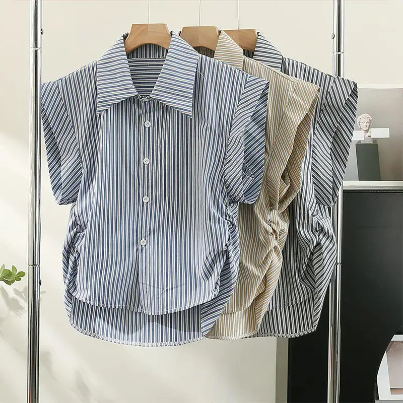 

Thai Sle Women's Striped Collar Svel irt Commute Sle Polyester Fabric Unbranded Regular Thin Non-deformable