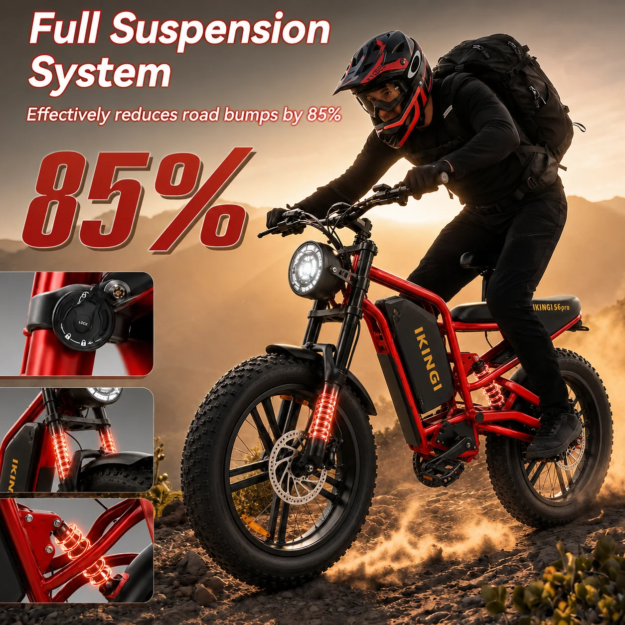 Electric Bike, 1500W 60V 23.4AH Battery, 7-speed, 20-inch Fat Tire, 40-60KM Range，Multi-color selection image 7