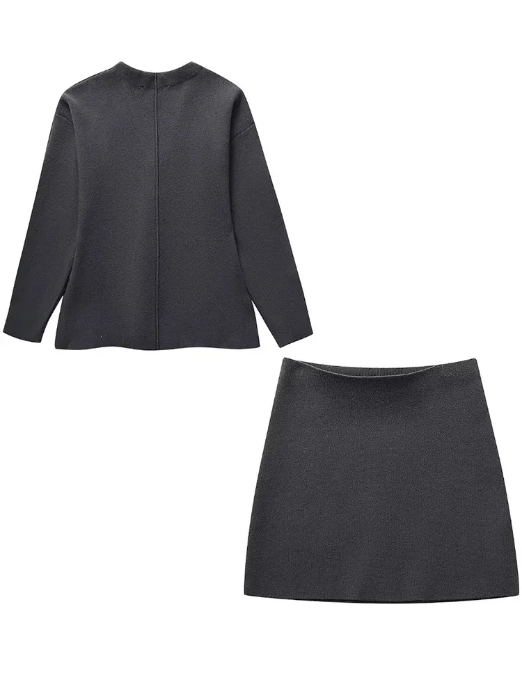 Willshela-Conjunto de saia e jaqueta de peito único feminino, zíper traseiro vintage, saia midi de cintura alta, saias chiques femininas, conjunto de 2 peças, moda