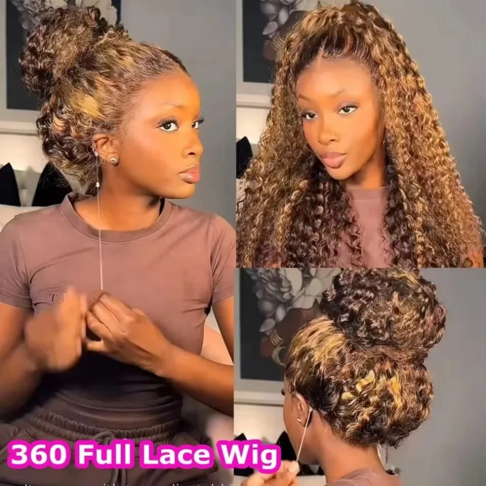 Invisible Strap 360 Full Lace Wig P427 Highlight Human Hair Wigs 13x6 Hd Lace Frontal Wig Deep Wave Brazilian Preplucked Water Wave 210 Density Curly Wig