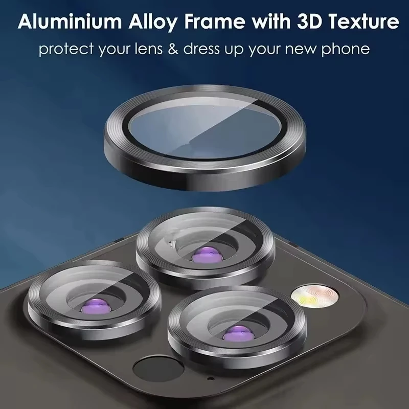 Metal Ring Camera Tempered Glass For iPhone 17 Pro Max Air 15 14 16 Pro Max Plus 11 13 12 Mini Back Lens Protective Glass Films