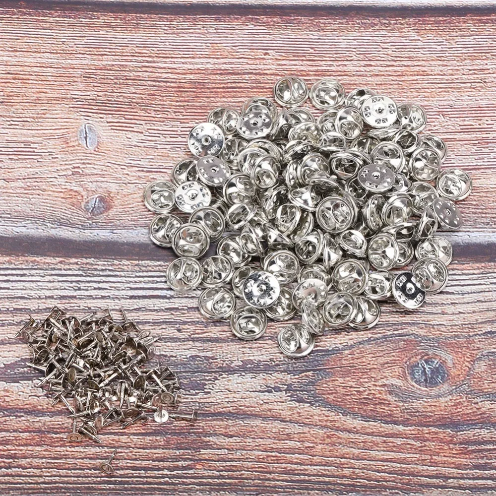 100Pcs Beautiful Sturdy Alloy Brooch Clasp Silver Color Complete Set Jewelry Findings Pin Backs Lapel Holders