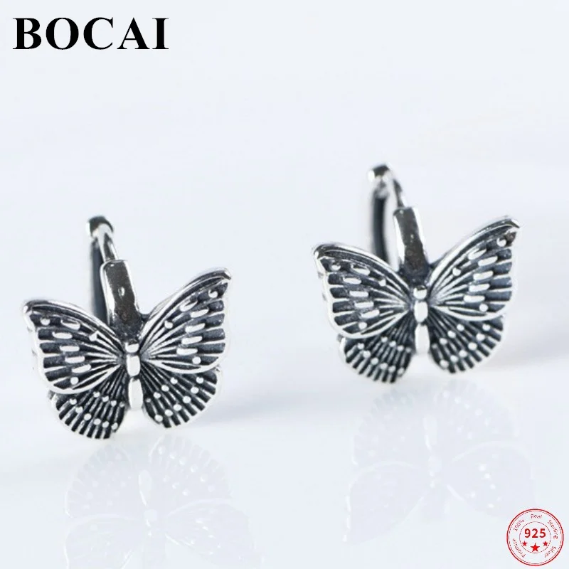 

BOCAI Trendy S925 Sterling Silver Earring for Women New Fashion Butterfly Zircon Ear Studs Pure Argentum Jewelry Wholesale