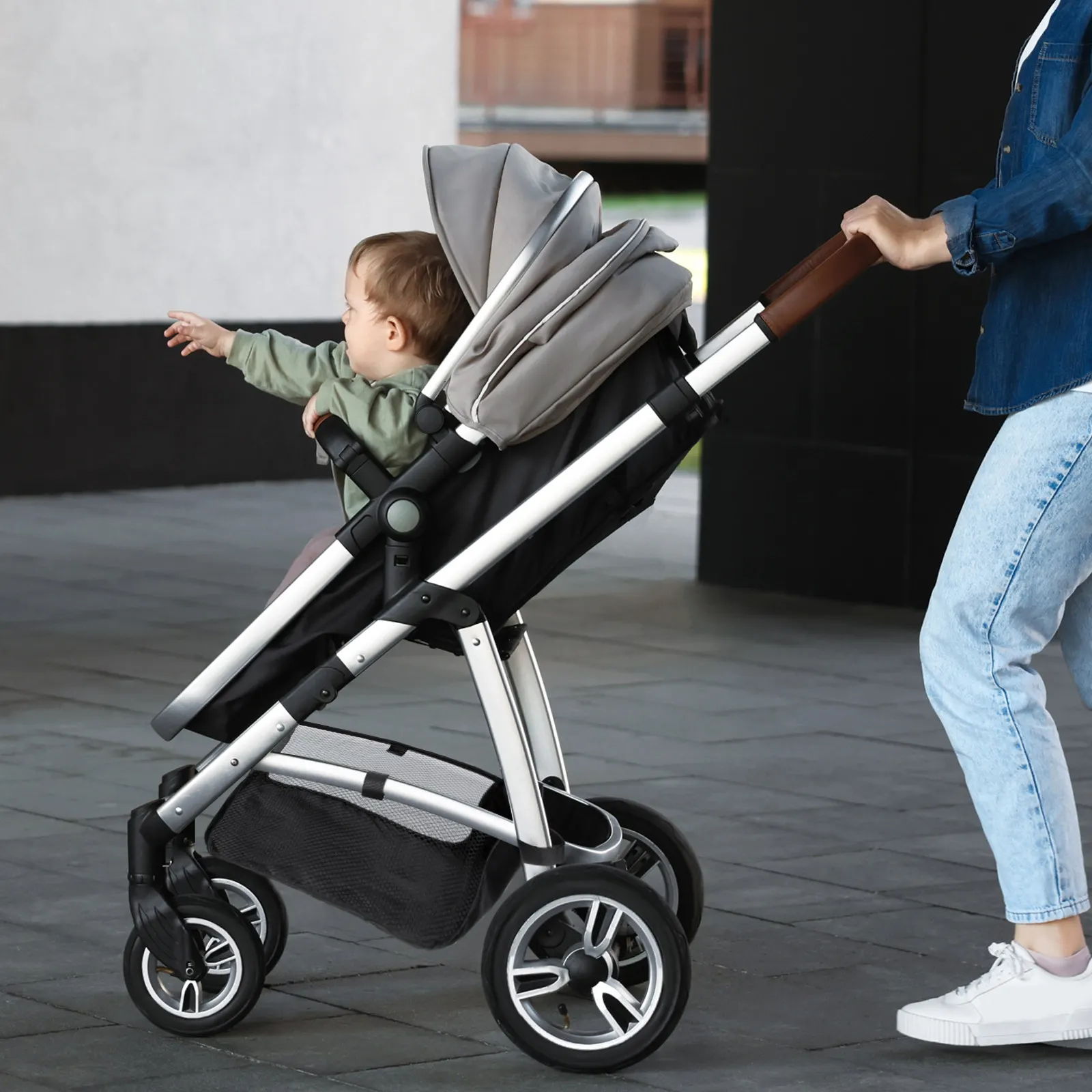 Baby Stroller Bottom Basket Oxford Cloth Lightweight Portable Pushchair Storage Organizer Bag Large Capacity Storage