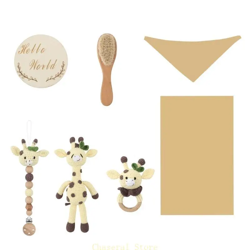

E7CE Baby Suppplies Photography Props Doll Blanket Bib Teether Pacifier Chain Sheet Brush Baby Product Birthday Gift Set