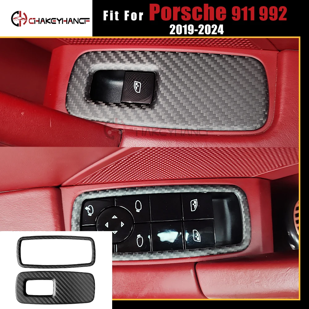 

For Porsche Carrera Turbo S Targa 911 992 2019-2024 Real Carbon Fiber Car Window Lift Switch Panel Cover Interior Accessories