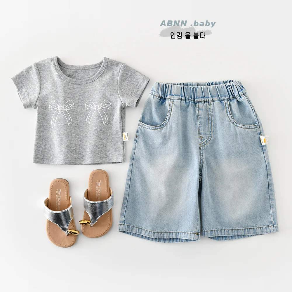 Girls Tee Summer Slim Fit Gray Short Sleeve Fashion Basic Soft Cotton Casual Tops Toddler Kids Daily Wear