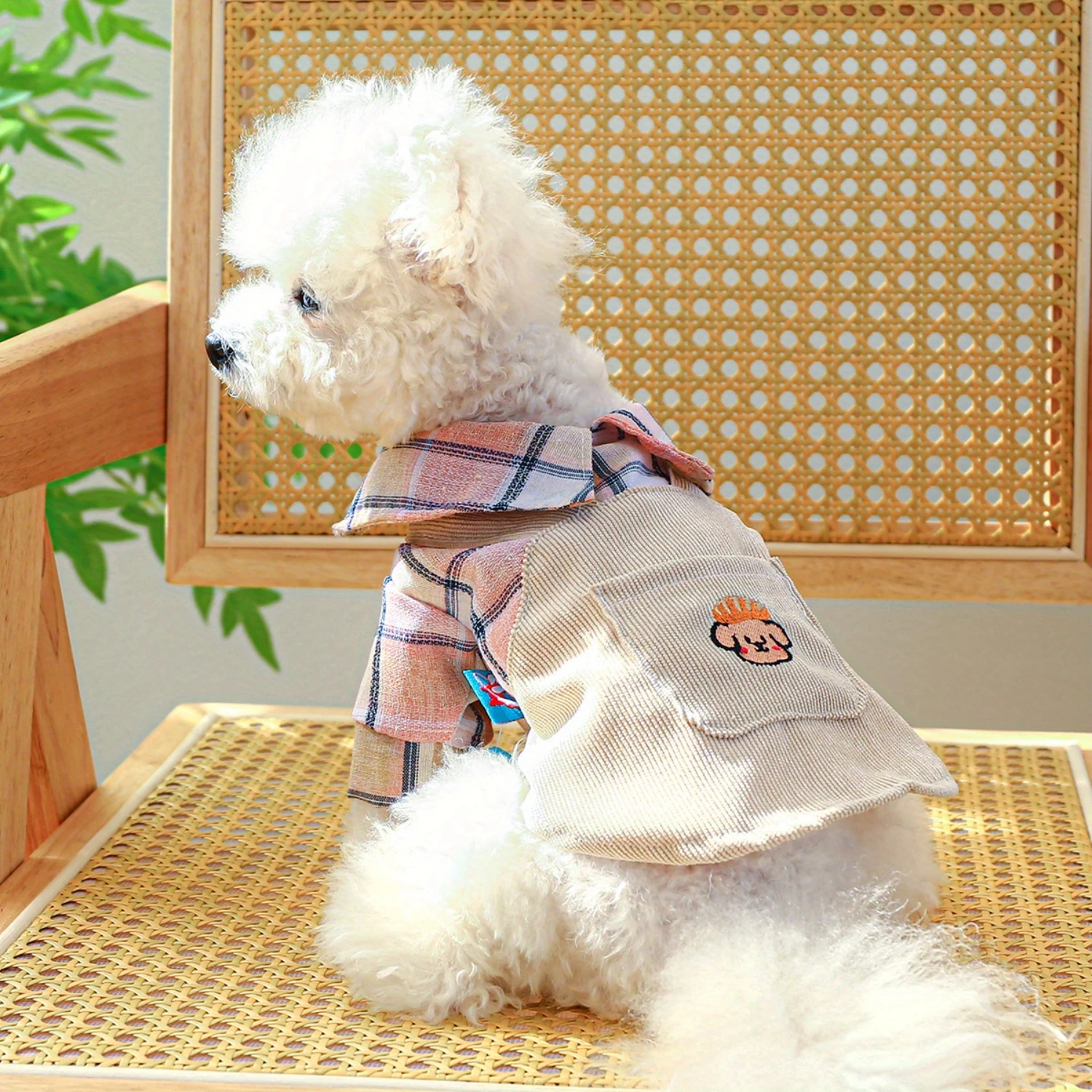 Dog Bread Couple Outfit, Pet Puppy And Kitten Clothes For Spring, Summer, Autumn, Plaid Patchwork Suspender Skirt Dog jumpsuit