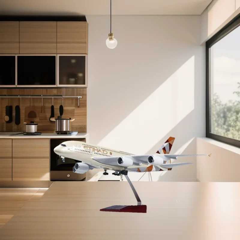 

1/160 Scale Model Diecast Resin Airline A380 ETIHAD Airplane 47CM With Light and Wheel Plane Collection Display Gifts Room Decor