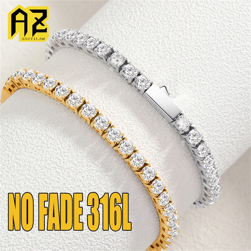 

NO FADE 316L Iced Out Stainless Steel Chain Necklace Tennis Chain Diamond Zircon Bracelets For Men Women Fashion Hip Hop Jewelry