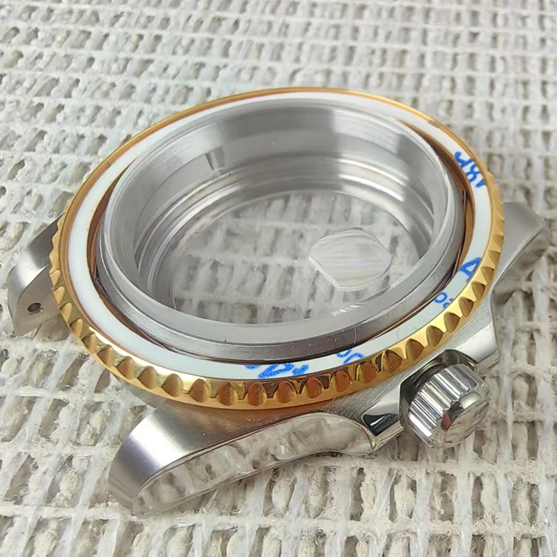 Caixa preta de 40 mm para movimento NH34 35 36 8215, mostrador de 28,5 mm, parte traseira de vidro safira, transparente à prova d'água