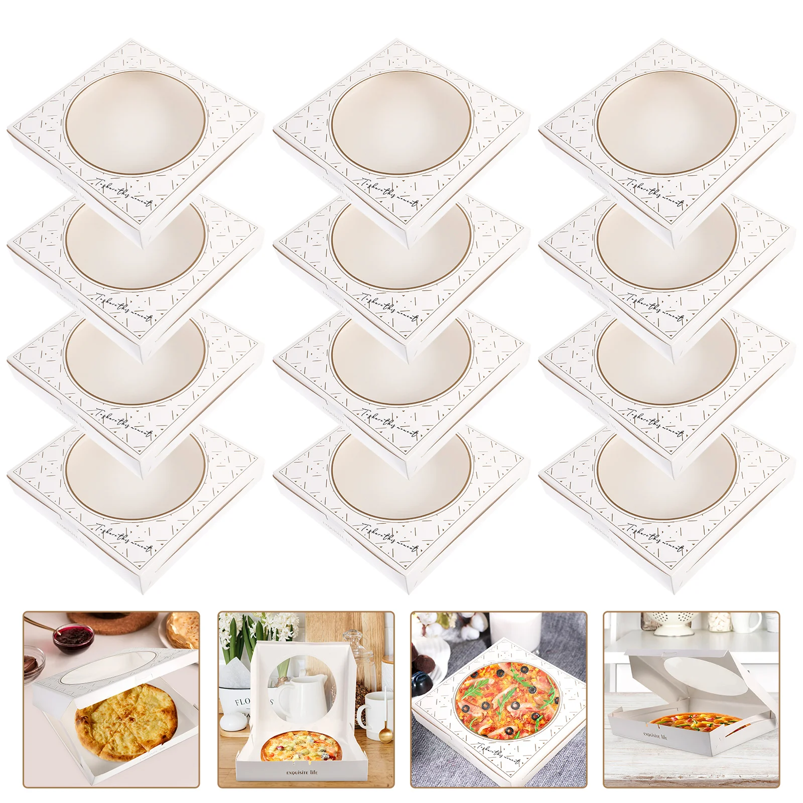 

20pcs 6 7 Inch Pizza Boxes Kraft Paper Round Window Design Keeps Pies Fresh Take Out Container Restaurant Supply Storage