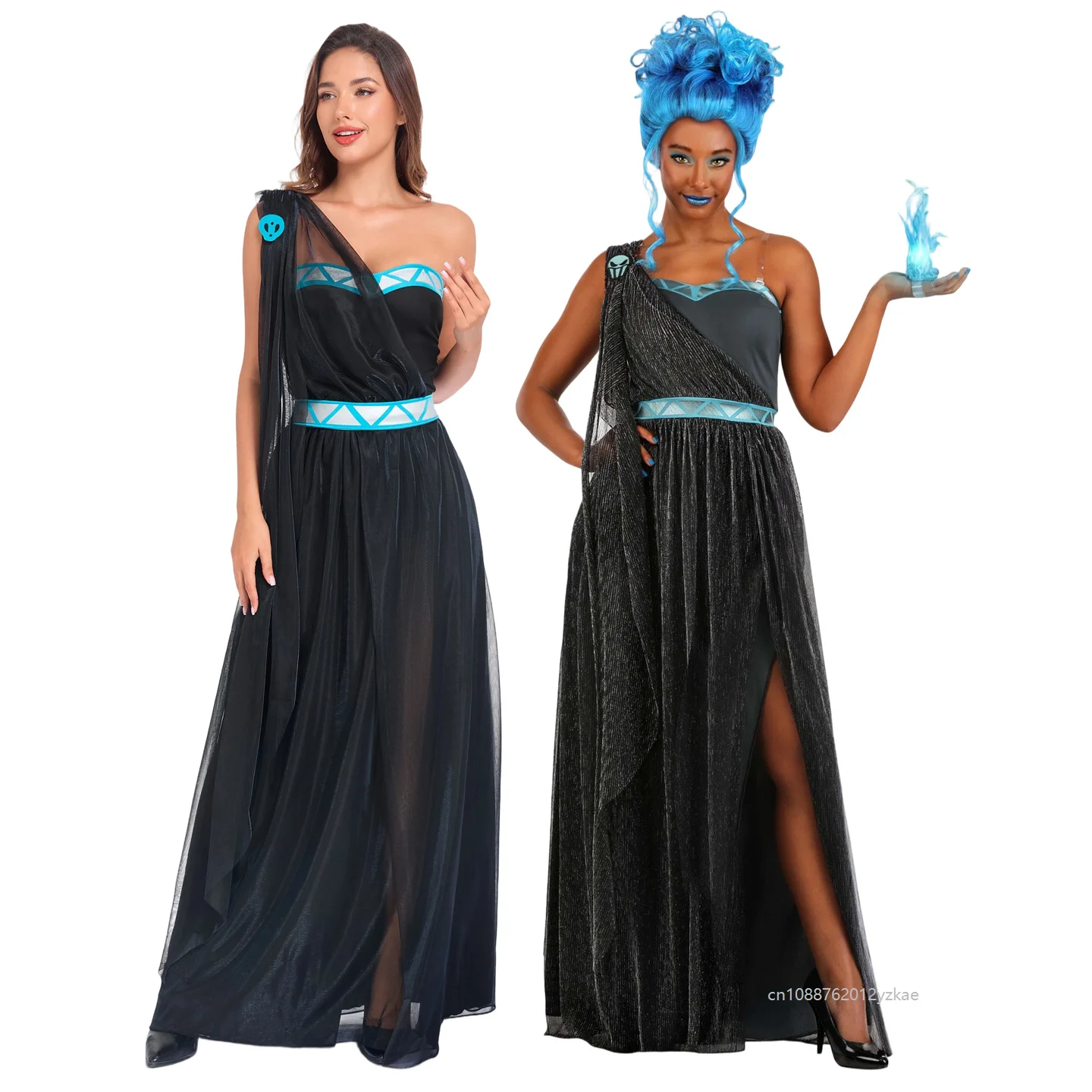 

Goddess Underworld Deity Outfit Movie Cosplay Black Greek Goddess Dress with Blue Trim Halloween Carniva for Adult Women 2026