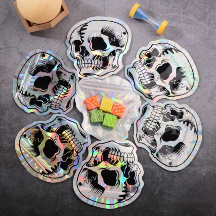 100PCS Glossy Laser Aluminum Foil Ziplock Bag DIY Christmas Halloween Matcha Cocoa Snack Coffee Candy Storage Packaging Pouches