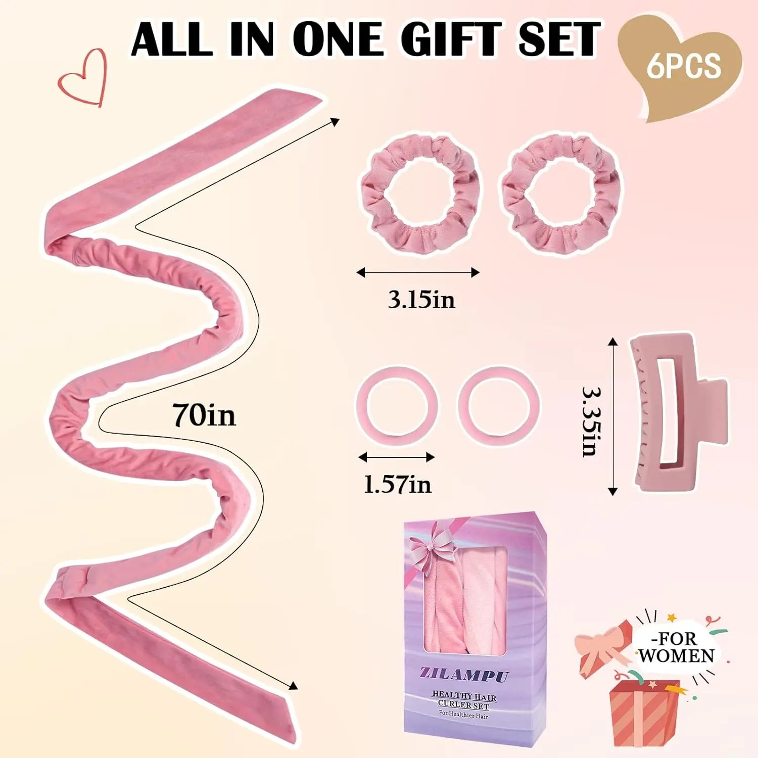 No Heat Curling Headband Hair Curlers Curls Headband 70" Miękka lokówka do włosów dla kobiet i dziewcząt Long Wave Curl Hair Rollers 6PCS Set