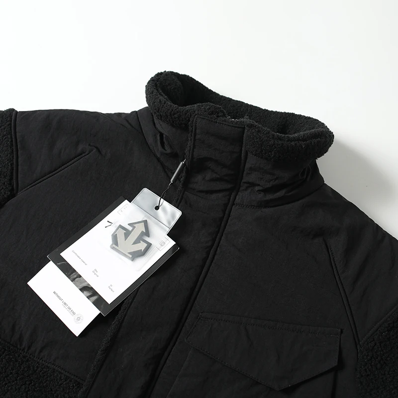 Giacca in pile di pelle di agnello con colletto rialzato e maniche lunghe, abbigliamento caldo in cotone, giunture alla moda, nuovo stile invernale