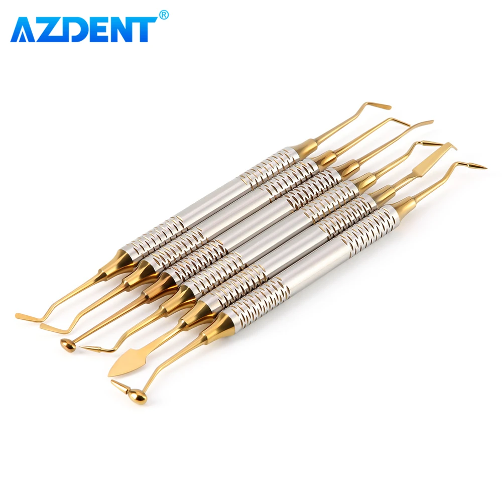 AZDENT – spatule de remplissage Composite dentaire, outils en acier inoxydable, placage de titane, poignée épaisse, instrument de réparation de remplissage en résine, 6 pièces