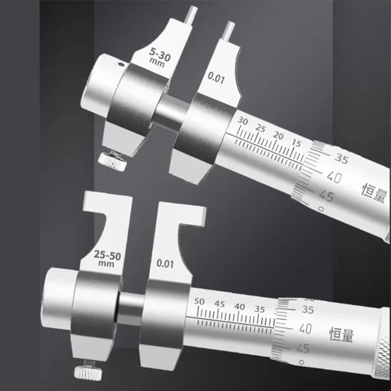 Stainless Steel Two-Point Inner Diameter Micrometer Internal Measuring Micrometer 5-30/25-50-75-100mm0.01N Inner Diameter Ruler