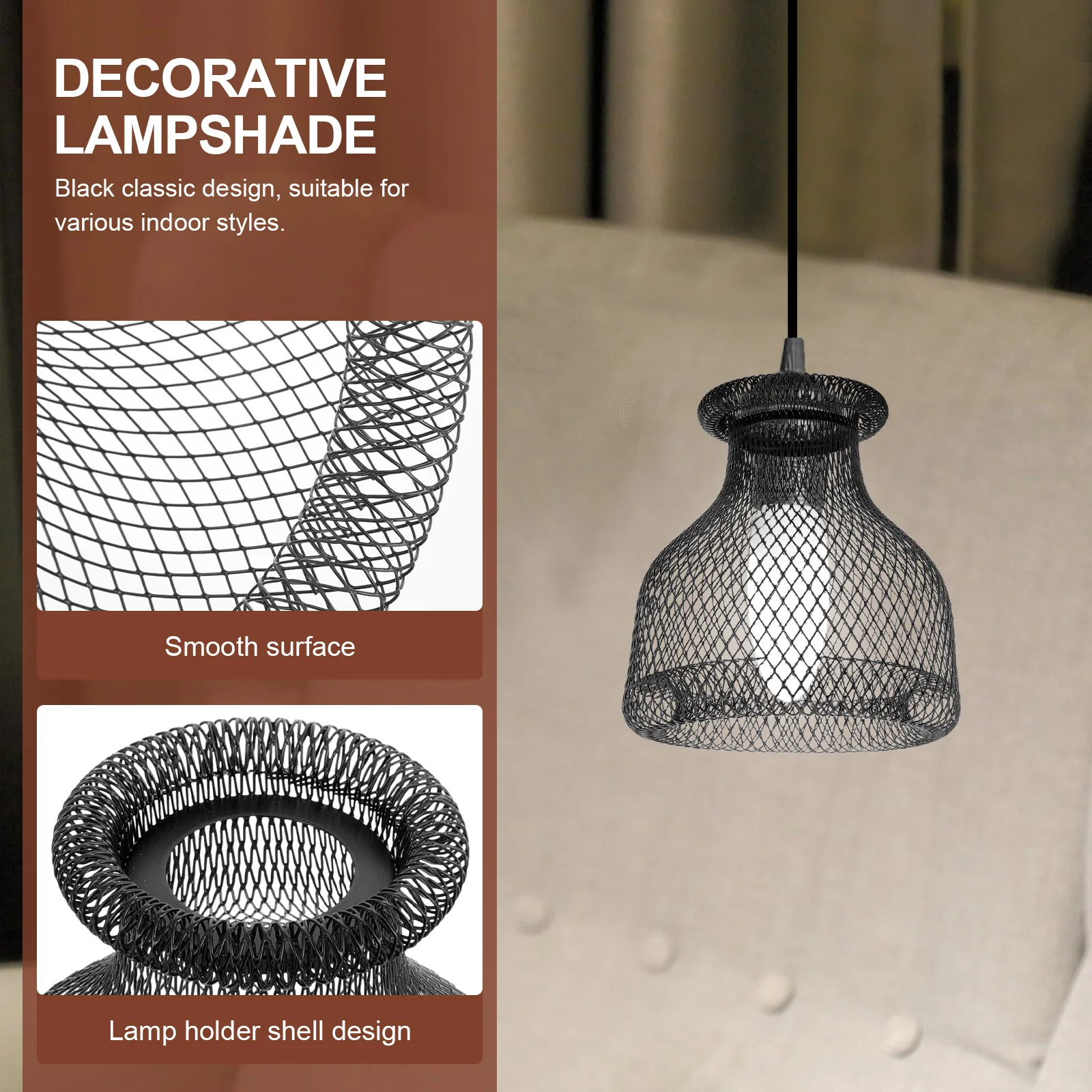 

Black Iron Lampshade for Pendant Lamp Modern Mesh Design Metal Light Shade Replacement Decorative Lamp Accessories