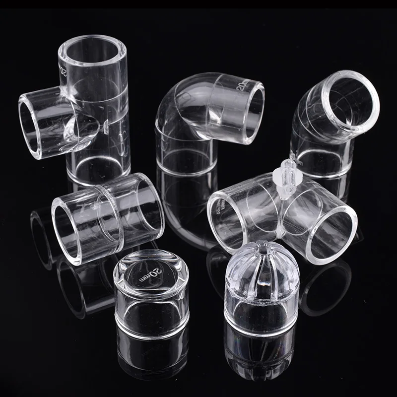 1~5PCS 16-32mm Acrylic Pipe Fitting Elbow Tee End Cap Transparent Plexiglass Fish Tank Joints Water Tank Accessories Connector