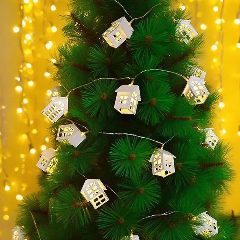 

Christmas LED String Lamp 10 LED Lights Waterproof Mini Wood House Lamp String USB/Battery Operated Christmas Wooden House LED