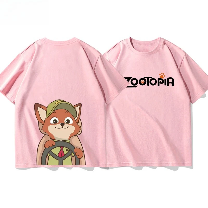 

Disney Crazy Zootopia Judinick Couple Pure Cotton Short Sleeve T-Shirt Boys Girls Loose Summer Half Sleeve Short Sleeve Casual