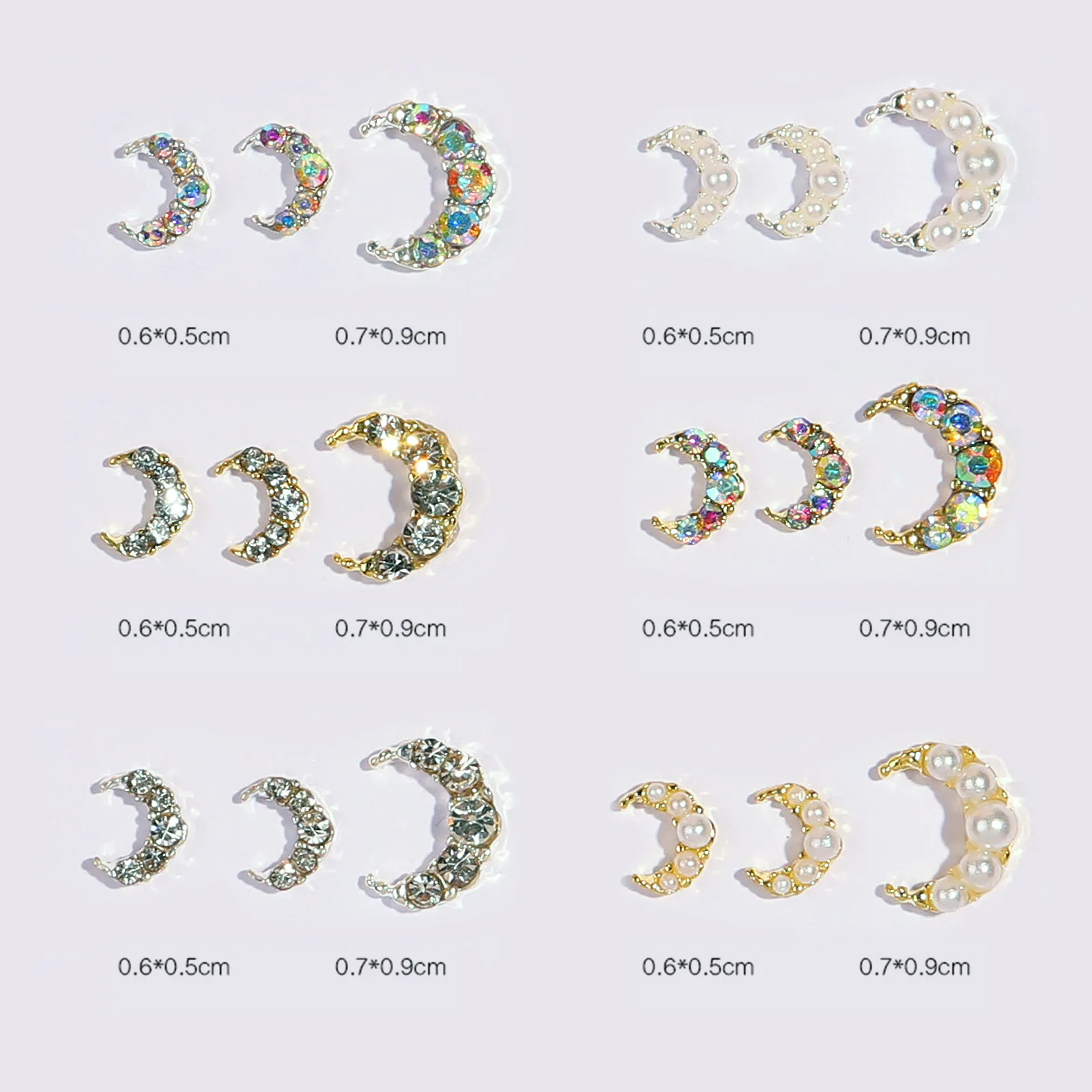 18pcs nuovi accessori per unghie all'ingrosso diamond pearl Moon light luxury crescent beauty girl metal alloy nail drill DIY nail decora