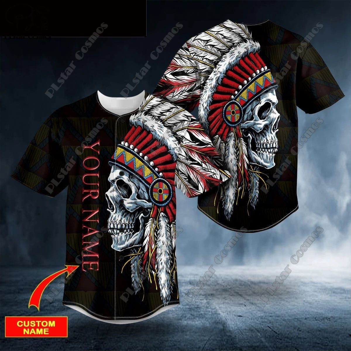 Camisas de béisbol para hombres y mujeres, impresión 3D, nombre personalizado, negro, blanco, Lobo aborigen, diseño gráfico de Calavera, auténtico