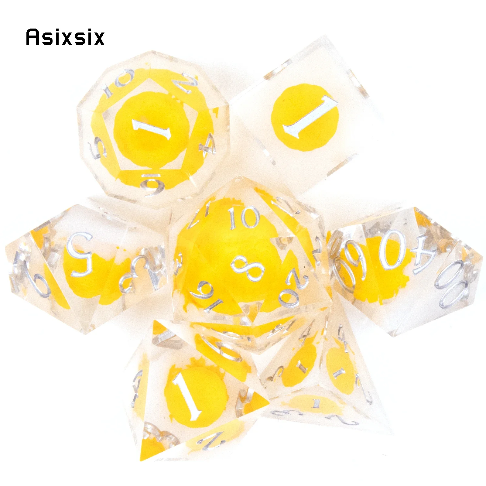 

7 Pcs Yellow Noctilucent Resin Golden Number Sharp Edge Dice Polyhedral Dice Suitable For Role-Playing RPGGift