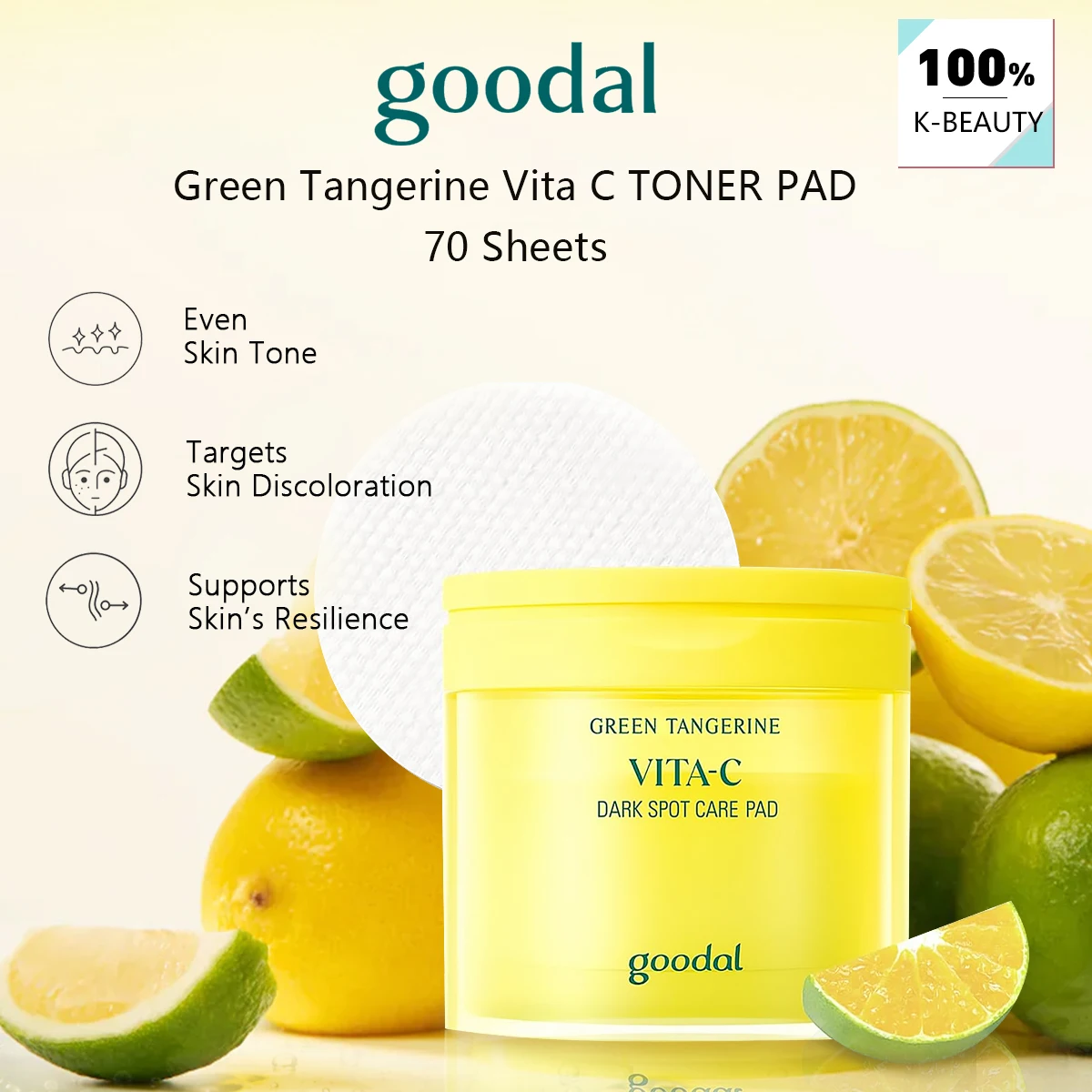 

GOODAL Green Tangerine Vita C TONER PAD (23AD),Hydrating & Moisturizing,Gentle Polishing,No Rinse Needed,K-Beauty,Korean Makeup