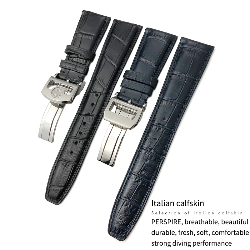 20mm 21mm 22mm Leather Cowhide Watch Band Replacement for IWC Portugieser Porotfino Family PILOT\'S Watches Strap Folding Buckle