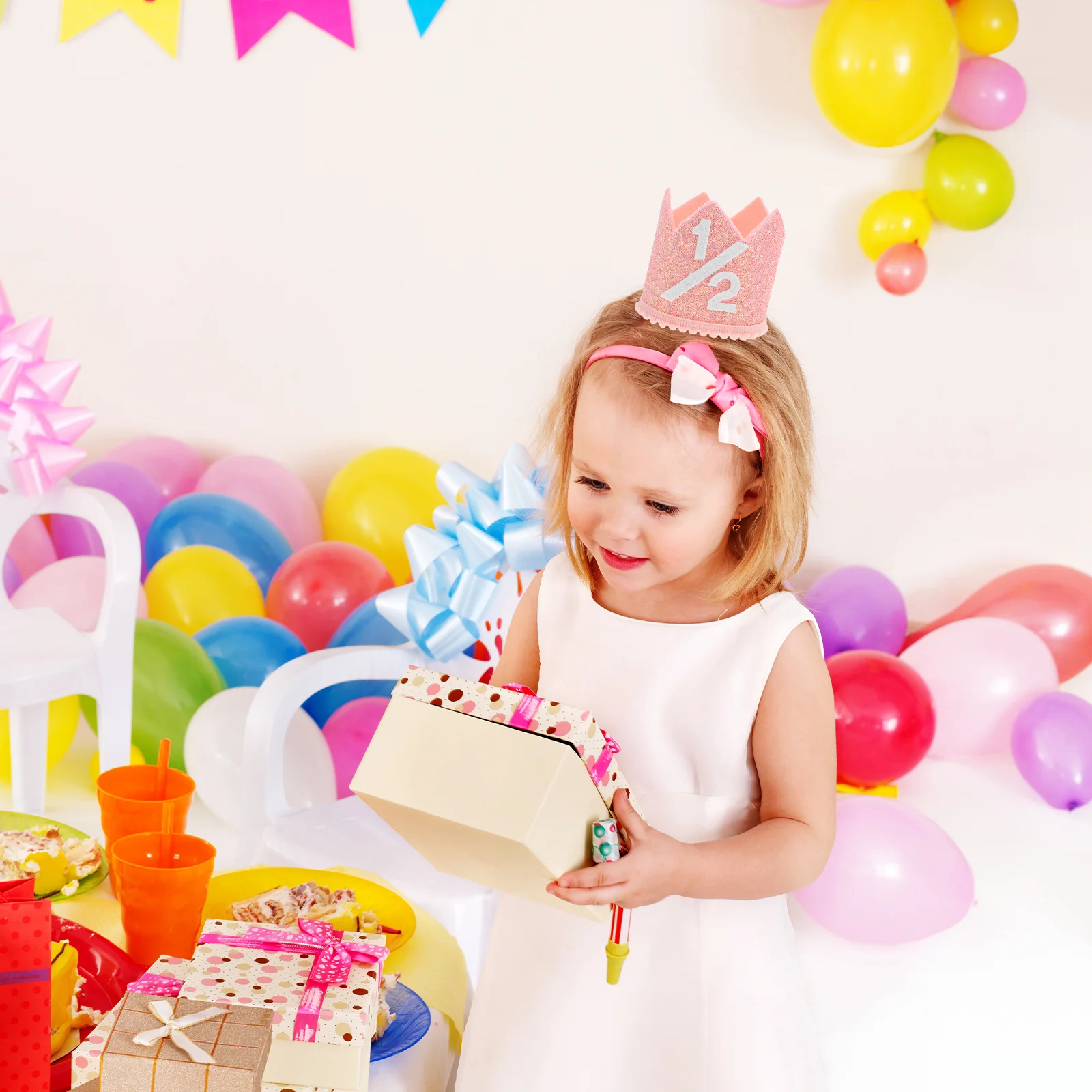 

1pcs Crown Party Hat Kids Birthday Headwear 1/2 Birthday Hat Decorative Crown Hats For Photo Party Festival Decoration