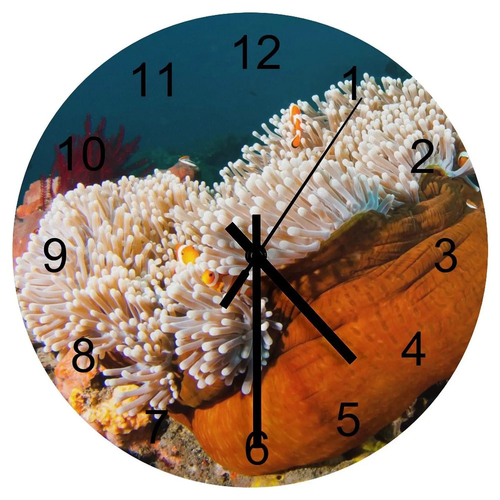 

Workshop Wall Clock Alluring underwater world Clocks 12 inch Mute Wood Round Creative Wall Mounted Rustic