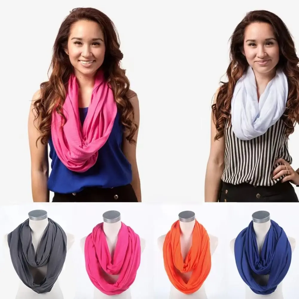 New Solid Color Infinity Scarf Lightweight Cotton Blend Circle Scarf Soft Loop Scarf for Women