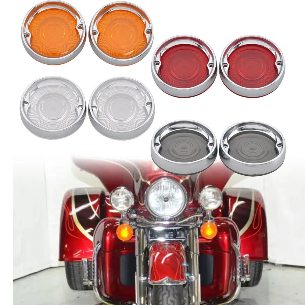 Motorcycle Turn Signal Light Lenses With Trim Ring For Harley‑Davidson 1986-2020 Turn Signal Lights Abs Smoked/Red/Amber/Clear