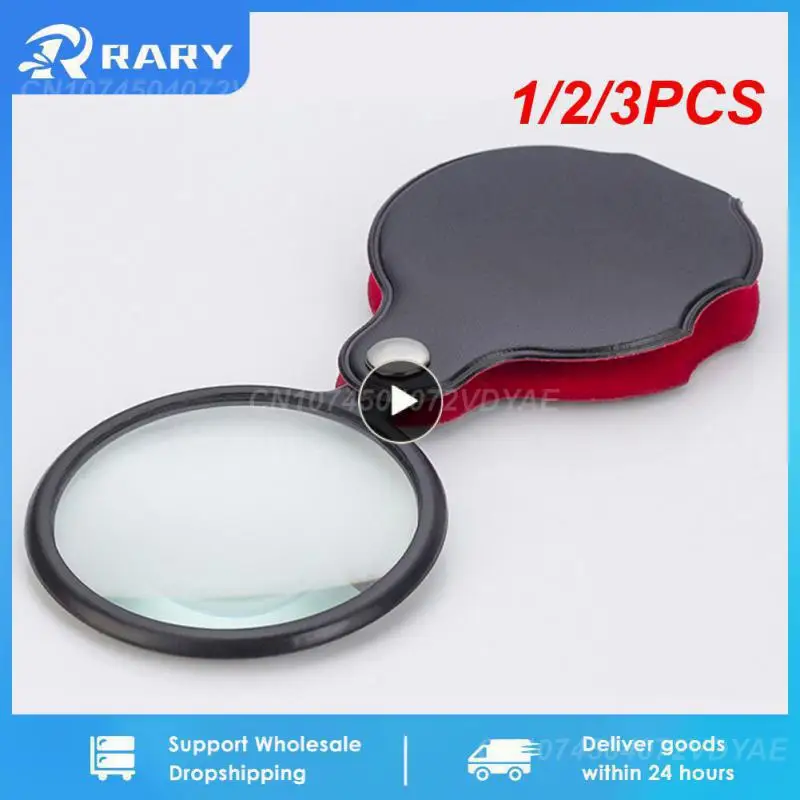 1/2/3PCS Car Accessories Magnifier Leather Folding Portable Magnifying Glass Faux 50mm Faux Leather Cover Magnifying Glass