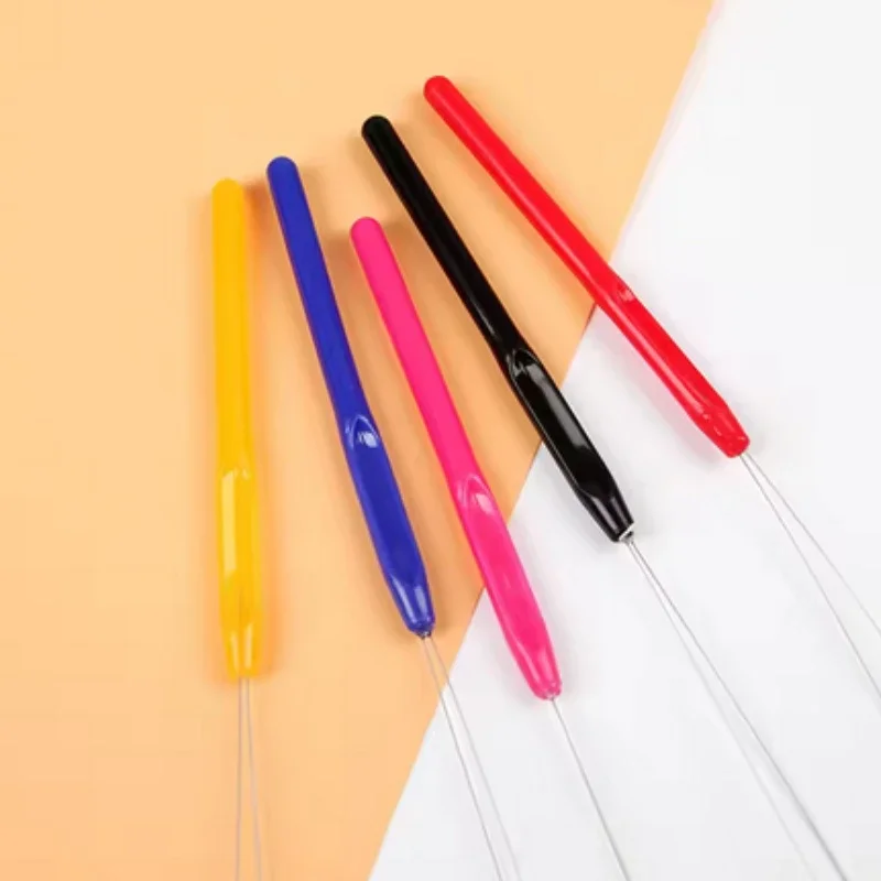 5/10 قطعة أداة خيوط عبر غرزة الخياطة الشعر التمديد تلمع شعر مستعار الكروشيه أداة مقبض بلاستيكي ملون #2