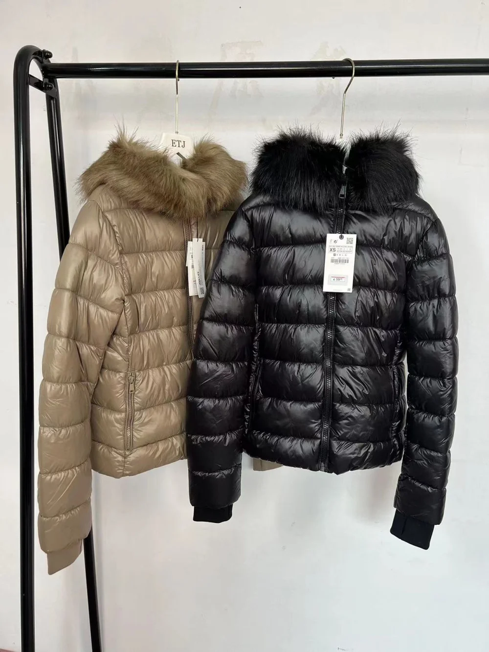 ETJ23 autumn and winter new quilted cotton-padded women can be detachable imitation fur fur collar hooded slim warm coat