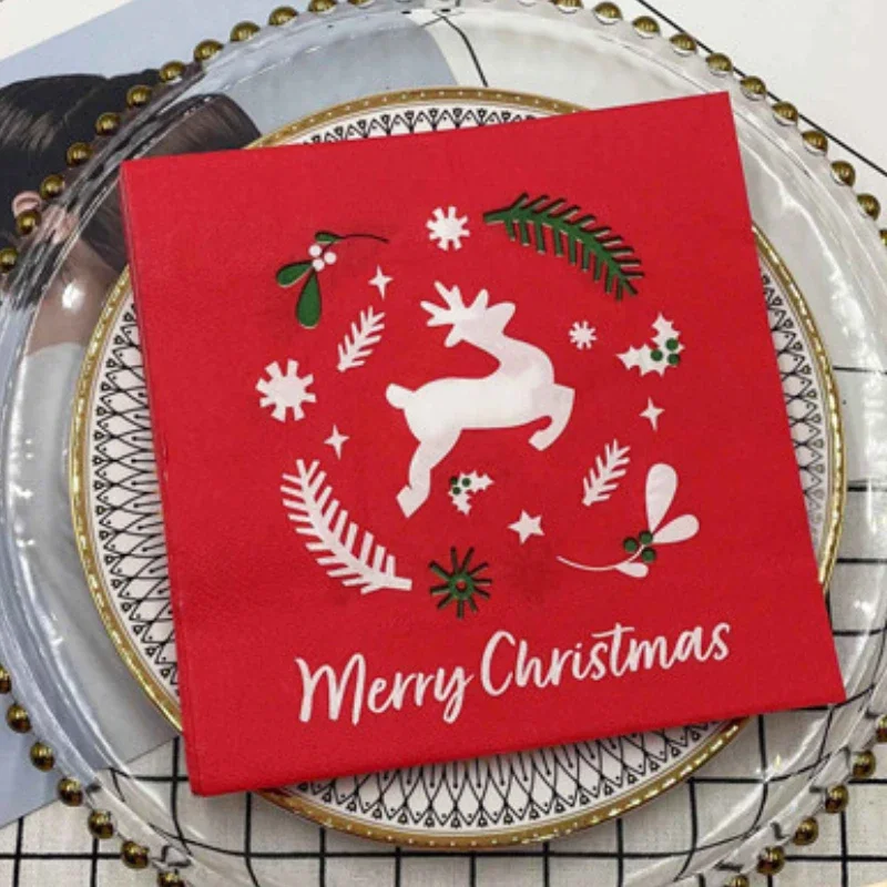 10/20pcs 33cm 2-Ply Red Christmas Deer Napkins Disposable Paper Placemats Ambient Paper for Party Decoration