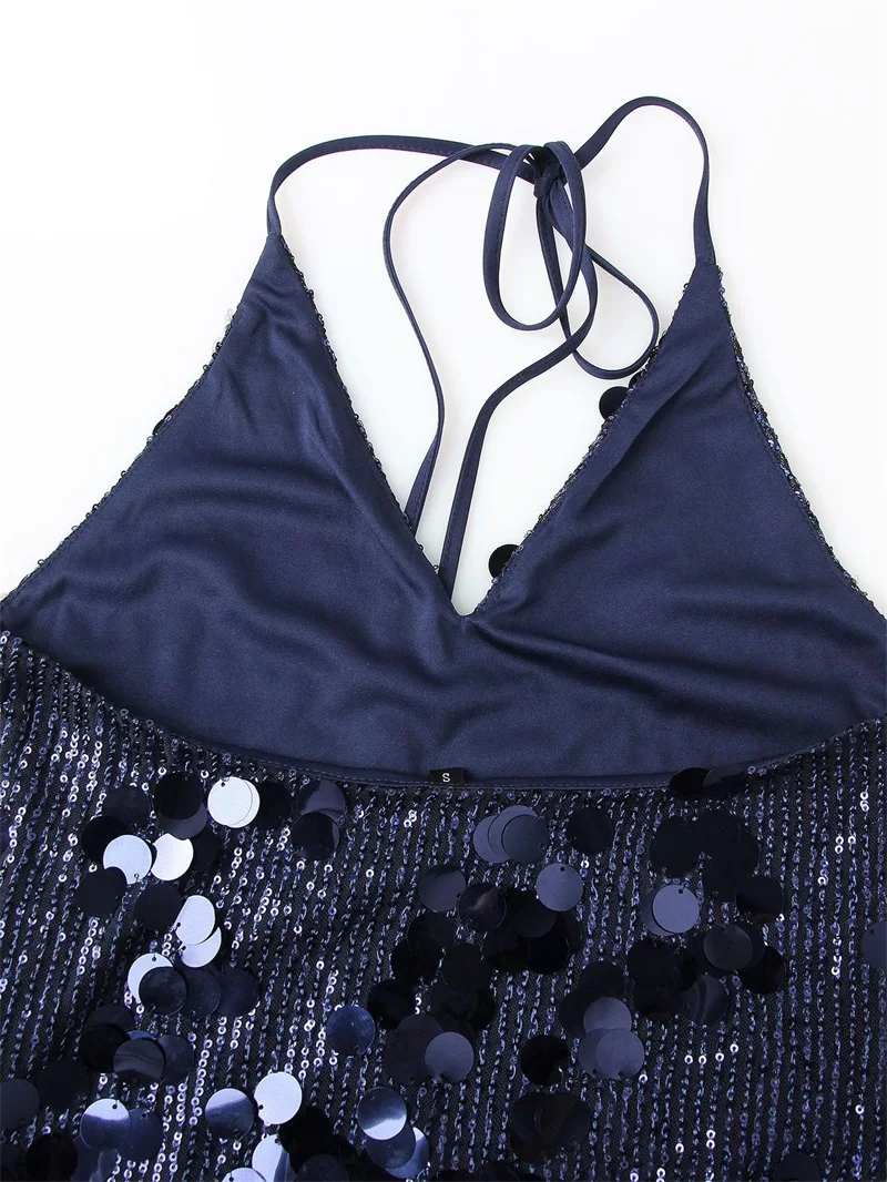 مثير الترتر الأزرق الداكن الرسن المرأة الخصر ضمادة فستان الدانتيل يصل عارية الذراعين قصيرة صغيرة 2025 ثوب موضة جديدة للحزب ، ملهى ليلي