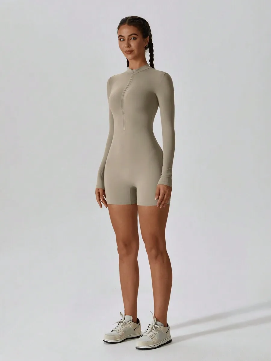 MASKERT Women's Long Sleeved Tight Fitting Jumpsuit Yoga Jumpsuit Exercise Jumpsuit Quick Drying High Elasticity Jumpsuit Skin