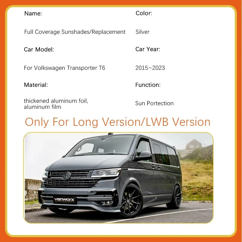 For Volkswagen Transporter T6 LWB 2015~2023 Car Sunshade Covers Caravelle Multivan Sunscreen Window Coverage Pad Car Accessories