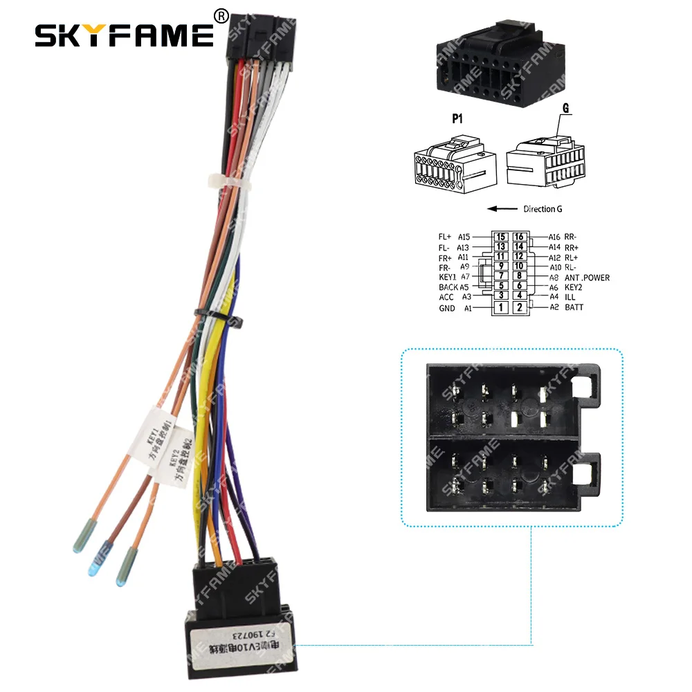 SKYFAME Car 16pin Wiring Harness Adapter For Dongnan Souast Enovate EV10 2018 Android Radio Power Cable