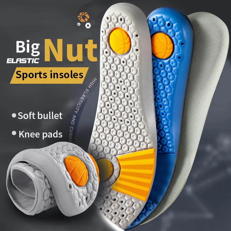 Memory Foam Sports Insole Big Nut Breathable Sweat-absorbing Comfortable Shock-absorbing Basketball Running Shoe Pad blue/Gray