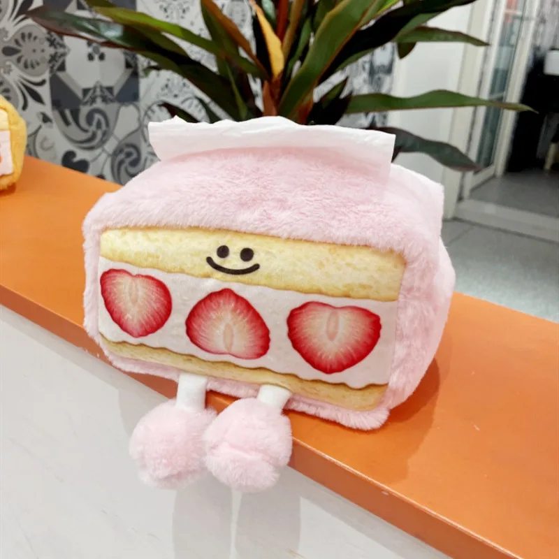 Cute Plush Tissue Box Strawberry Cartoon Plush Desktop Tissue Storage Bag