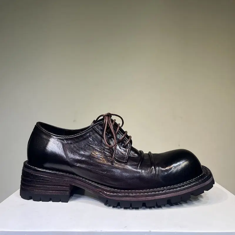 Men's Leather Washed Old Leather Shoes Horse Leather Handmade Goodyear- Low Top Casual Men's Shoes