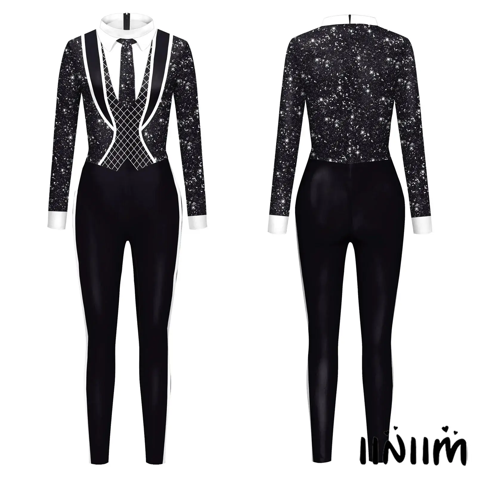 

Sleek 3D Digital Pattern Costume Women Stand Collar Long Sleeve Cosplay Bodysuit for Themed Parties Halloween Celebrations