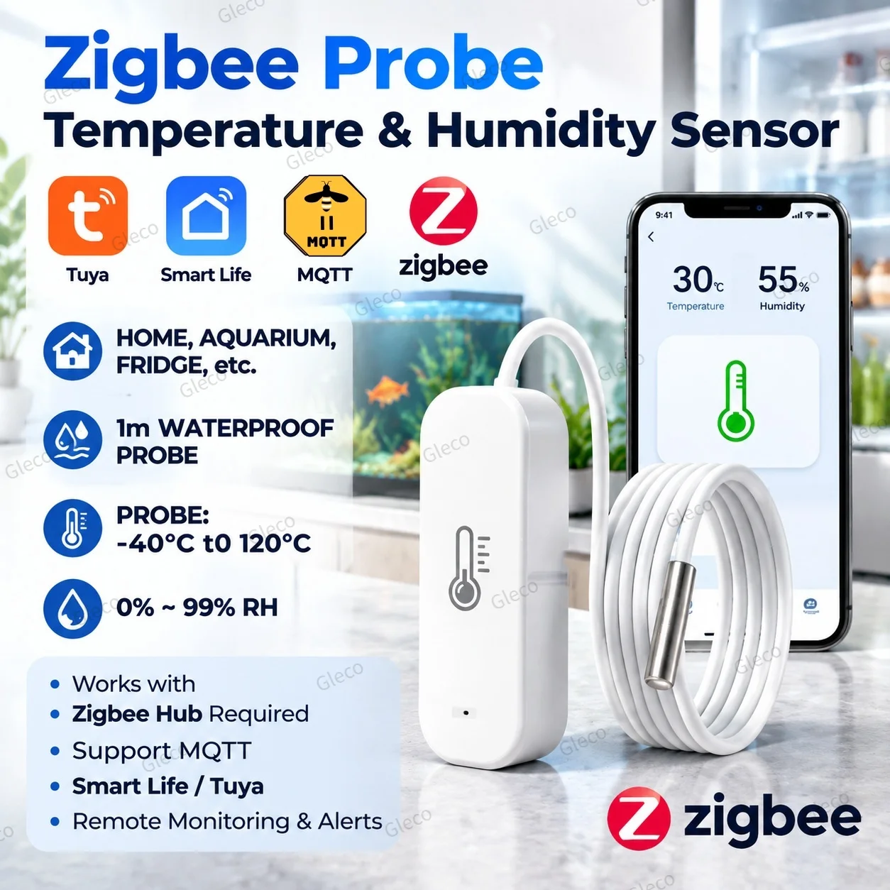 Zigbee Smart Thermometer Hygrometer With NTC Probe Detect Pool Fridge Freezer Liquid Temperature Sensor For TUYA 2MQTT Gateway
